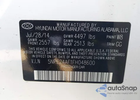 2015 Hyundai Sonata Se из США, поврежденный, VIN 5NPE24AF1FH048600
